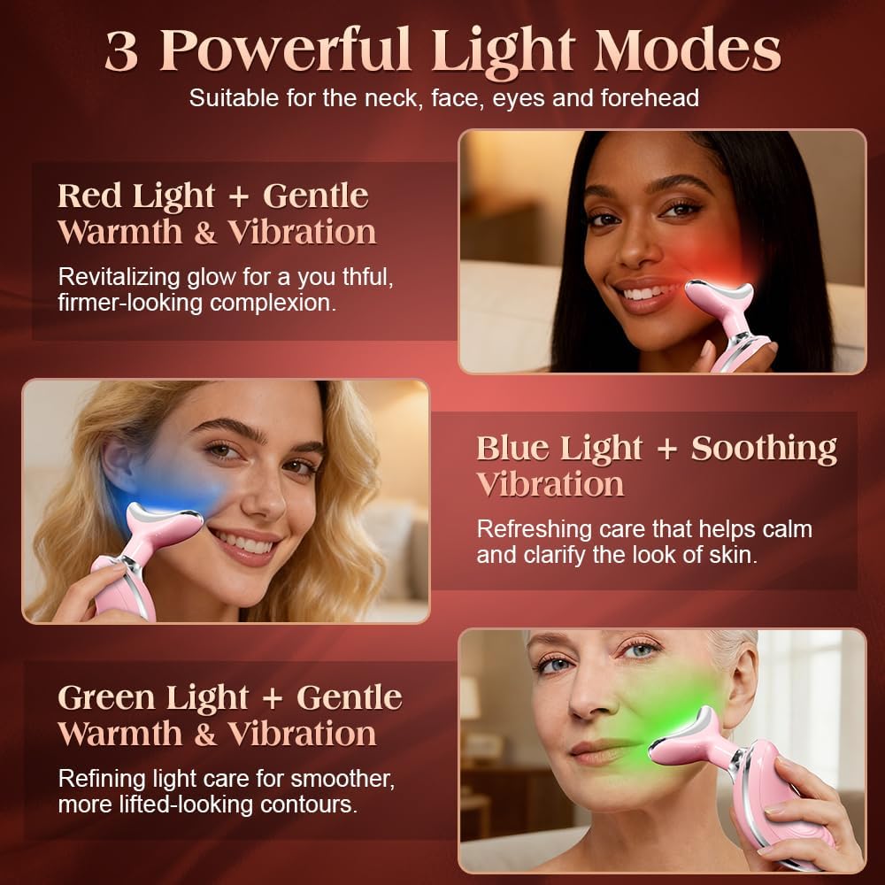 Face and Neck Massager, Facial Sculpting Tool with Smart Vibration, Red-Light and EMS Modes, Heat Gua Sha Facial Tools for Women Daily Home Use (Pink)