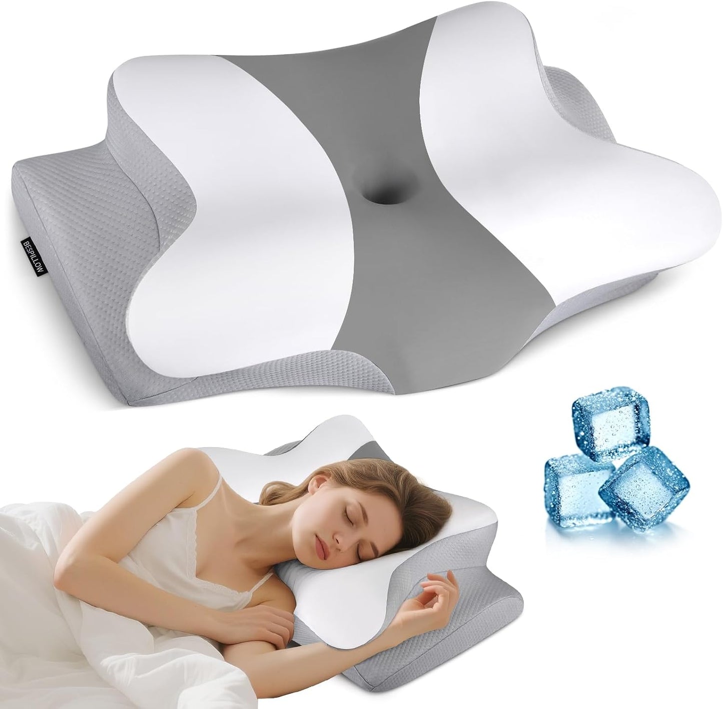 Cervical Neck Pillow for Pain Relief - Ergonomic Side Sleeper Pillow for Neck Support, Cooling Memory Foam Pillows, Contour Pillow Orthopedic Bed Pillow for Back Stomach Sleepers (Dark Grey)