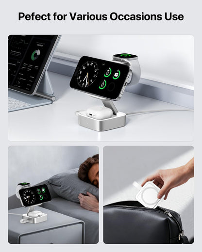 3 in 1 Wireless Charging Station for Apple Devices, Magnetic Foldable Travel Fast Charger Stand Compatible with MagSafe for iPhone 18/Air/17/16/15/14/13/12 Series, Apple Watch & AirPods Pro/4/3/2