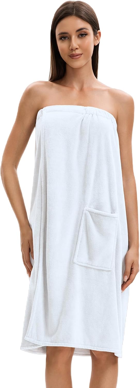 Towel Wrap For Women After Shower，Plush Bath Robe Female，Sauna Spa Wrap Around Towels With Pockets