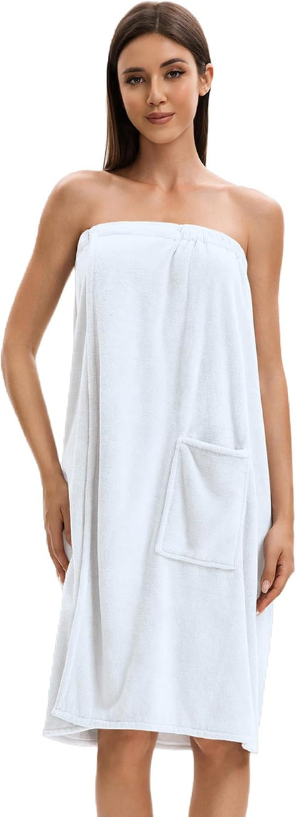 Towel Wrap For Women After Shower，Plush Bath Robe Female，Sauna Spa Wrap Around Towels With Pockets