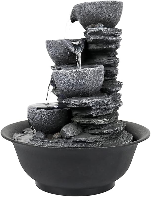 8.3” H Indoor Zen Tabletop Water Fountain, Rock Cascading Waterfall with Spinning Crystal Ball & LED Light for Home Office Decor