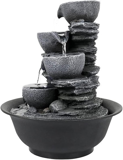 8.3” H Indoor Zen Tabletop Water Fountain, Rock Cascading Waterfall with Spinning Crystal Ball & LED Light for Home Office Decor