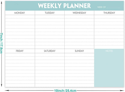 Weekly Planner Notepad - Tear Off Planning Pad with Daily Schedule & Calendar, 52 Sheets, 100gsm Paper, Undated Weekly To Do List Notepad, 10x7 in