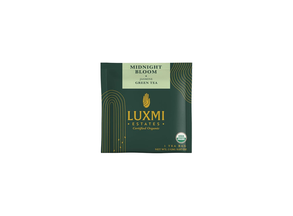 Luxmi Estates Midnight Bloom Organic Jasmine Tea (90 Tea Bags) Mildly Caffeinated Tea Bags For Relaxing, Calming, and Stress Relief, With Certified Organic Darjeeling Makaibari Green Tea