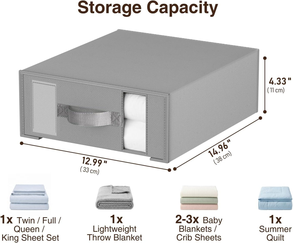 DIMJ Bed Sheet Organizers and Storage - Foldable Sheet Holder, Linen Closet Organizer Box for Sheets Set, Bedding, Blankets, Towel (King & Queen Size), Grey