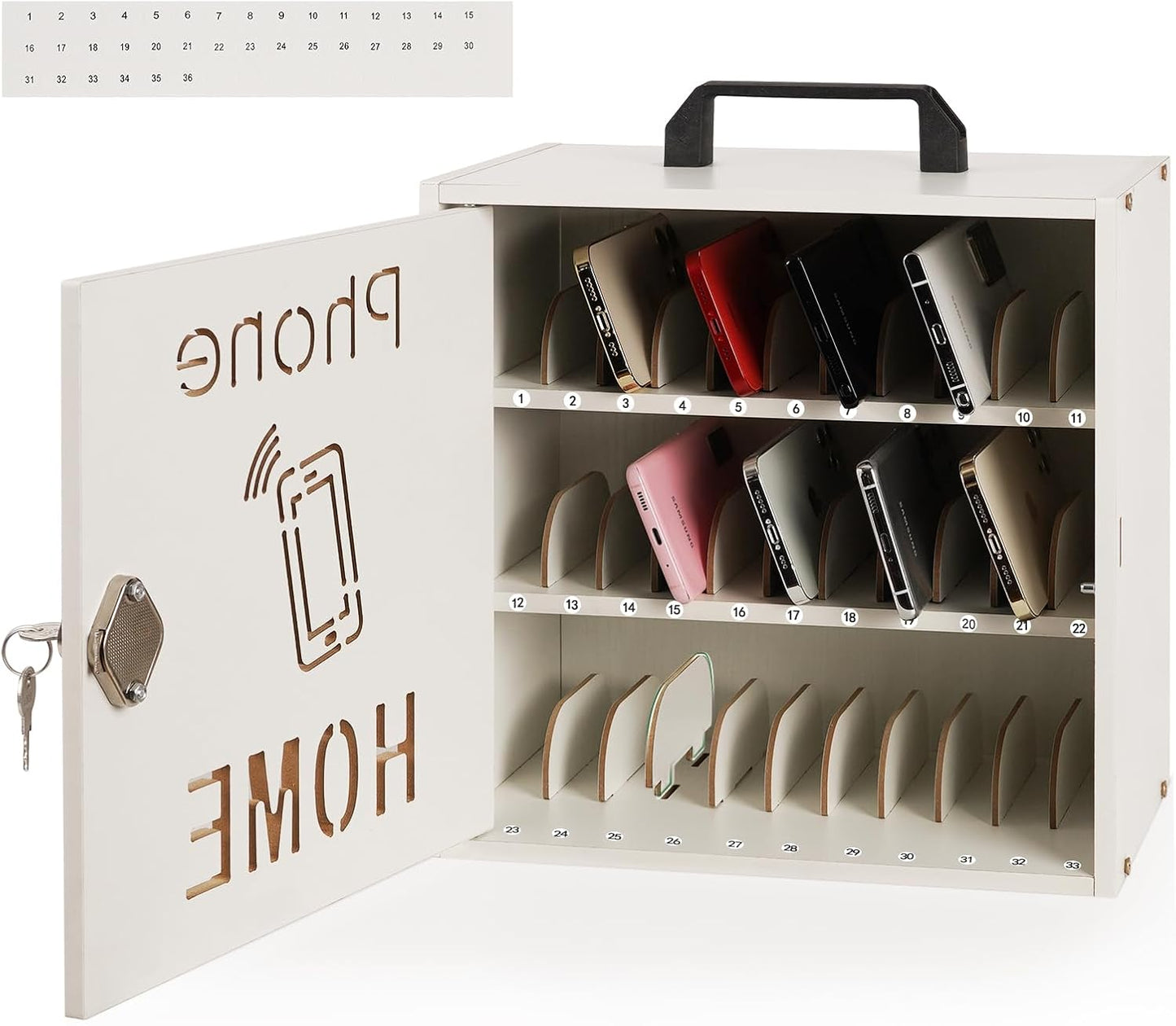 Wooden Phone Lock Box,Adjustable 33 Slots Cell Phone Holder Classroom