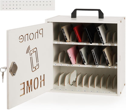 Wooden Phone Lock Box,Adjustable 33 Slots Cell Phone Holder Classroom