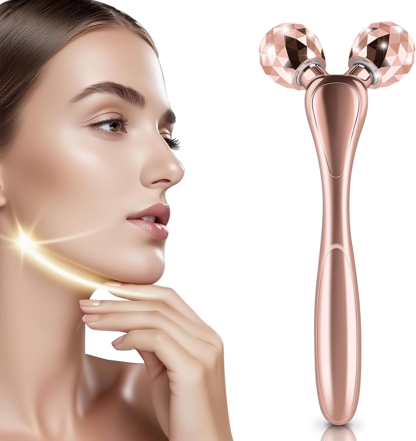 Wireless Face Massager Tool, 8-Roller 3D Face Roller for Women, LED Facial Massager,V-Shape Face Sculpting Tool for Jawline, 6 Light & Vibration Modes, USB-C Rechargeable