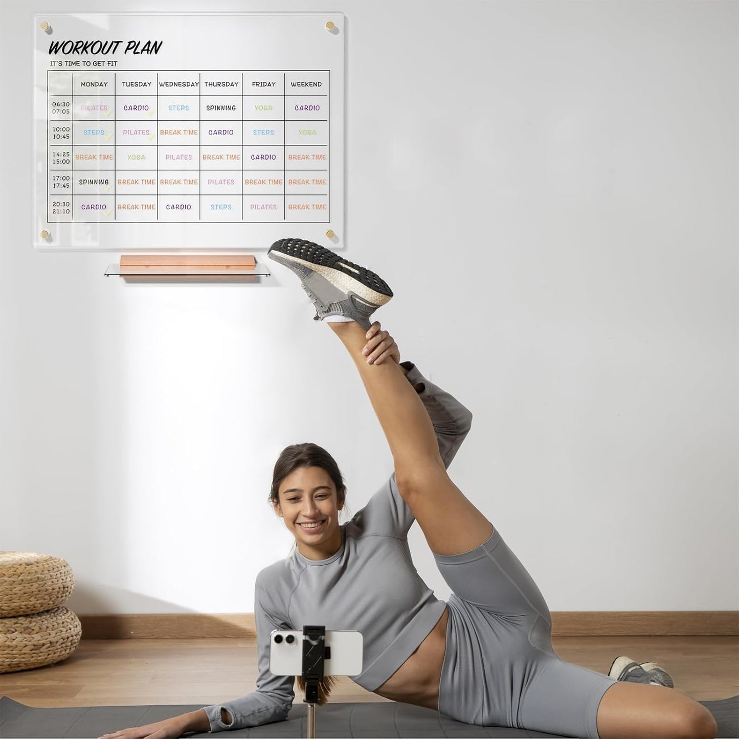 Black Glass Golden Monthly Dry Erase Calendar Whiteboard for Wall, 17" x 23", Frameless Large Planner White Board for Home Kitchen Office, 4 Wet Erase Markers Included, Yeoux