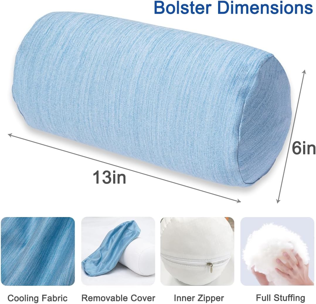 1 MIDDLE ONE Round Cylinder Bolster Pillow with Removable Velvet Cover, Tube Roll Cervical Pillow for Head, Neck, Back and Legs Support, 13"x 6", Blue