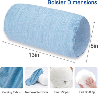 1 MIDDLE ONE Round Cylinder Bolster Pillow with Removable Velvet Cover, Tube Roll Cervical Pillow for Head, Neck, Back and Legs Support, 13"x 6", Blue