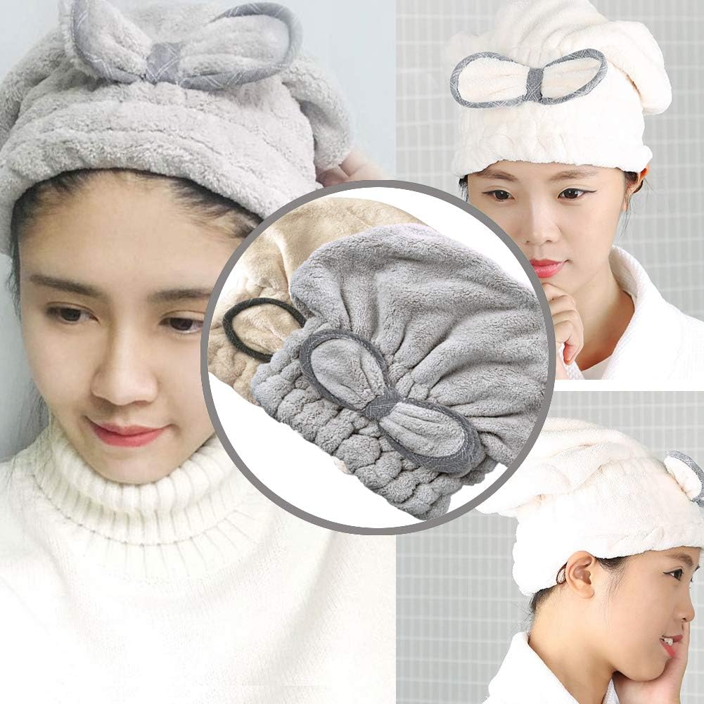 Jseng 2PC Microfiber Hair Drying Caps, Extrame Soft & Ultra Absorbent, Fast Drying Hair Turban Wrap Towels Shower Cap for Girls and Women