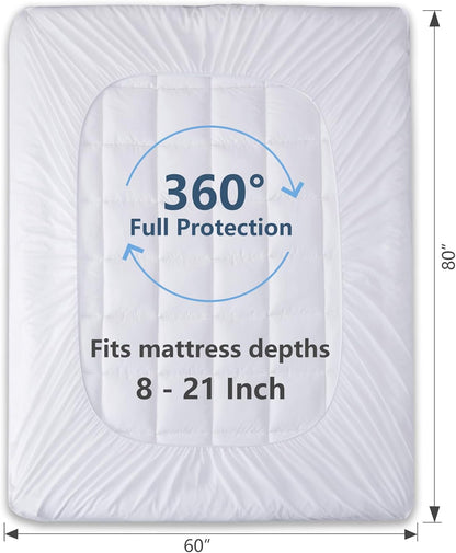 CozyLux Queen Size Mattress Pad Pillow Top Cotton Cooling Mattress Topper 8-21" Deep Pocket Mattress Cover Quilted Fitted Cooling 450GSM Mattress Protector (60x80 inch,White)