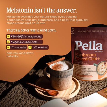 Pella Nutrition Instant Mushroom Spiced Chai Latte for Relaxation - 20 Cups