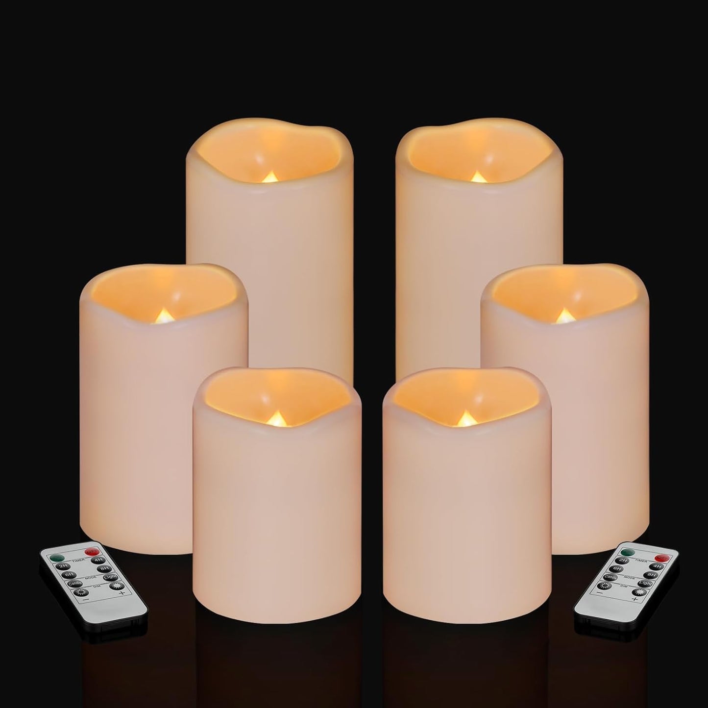 Flameless Candles 4" 5" 6" Outdoor Indoor Pillars Battery Operated Flickering Candles Include 10-Key Remote Timer 400+ Hours by 2 AA Batteries (Ivory Candle - Warm light, 3"D x 4"|5"|6" H - 3 Pack)