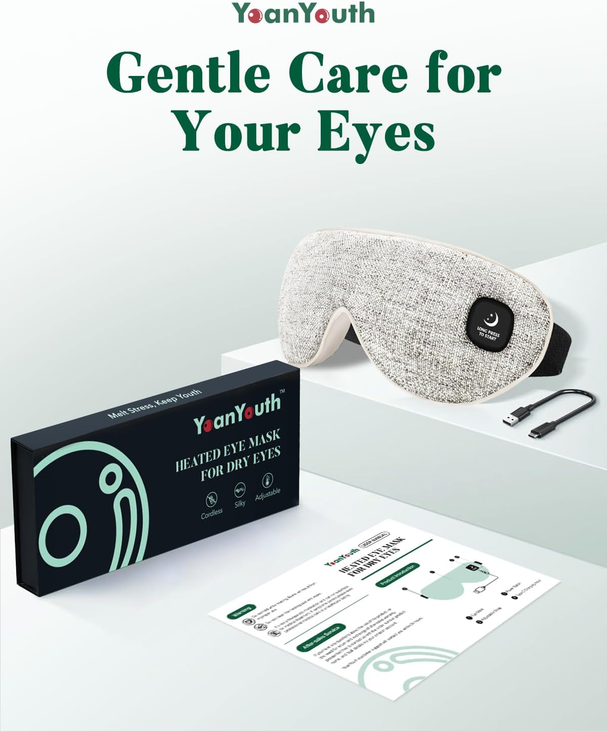 YoanYouth Heated Eye Mask for Dry Eyes, FSA Eligible HSA, Cordless Warm Compress for Eyes, Light Blocking Eye Heating Pad, Styes, Sleep, Cover Washable, Rechargeable, Light Blue