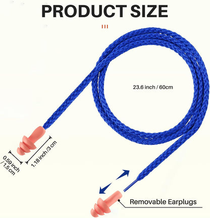 NRR 33dB Foam Ear Plugs with Cord,100 Pairs/Box，for Sleeping | Ultra-soft PU foam, fit ear canals, individually wrapped,earplugs for Construction , traveling, studying. shooting ranges