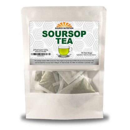 Soursop Leaf Herbal Tea Bags, 30 Count – All-Natural Dried Annona Muricata Leaves, Caffeine-Free Herbal Tea