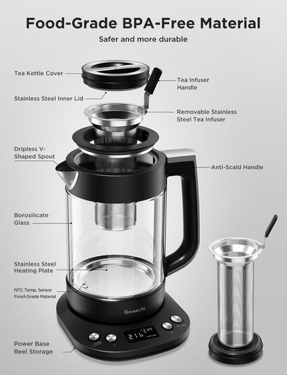 GoveeLife Smart Electric Kettle, Tea Infuser for Loose Leaf, 1.7L Silver