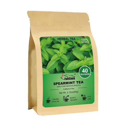FullChea Spearmint Tea Bags, 40 Counts, Non-GMO, Caffeine-Free