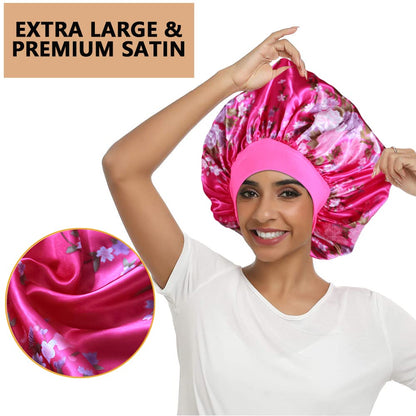 3PCS Extra Large Satin Bonnets for Sleeping, Hair Bonnets for Black Women Braids Curly Hair, C