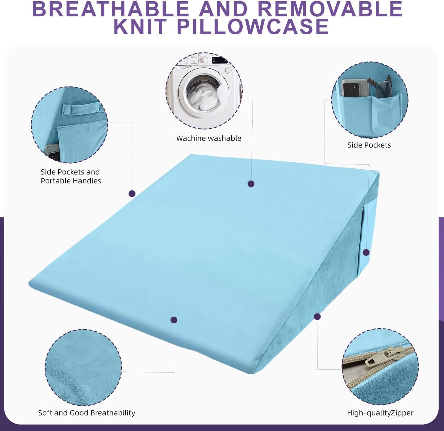 CHxxy Memory Foam Bed Wedge Pillow (10"x24"x24") - Acid Reflux & Back Pain Relief, Anti-Snoring Incline Design, Removable Washable Cover for Sleep & Post-Surgery Support