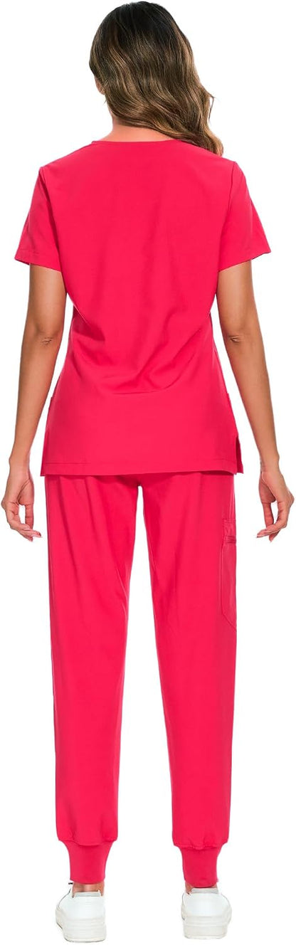 COZYFIT Scrubs for Women Set - Stretch V-Neck Scrub Top & Jogger Pant with 8 Pockets COZY SCRUBS - Colors E