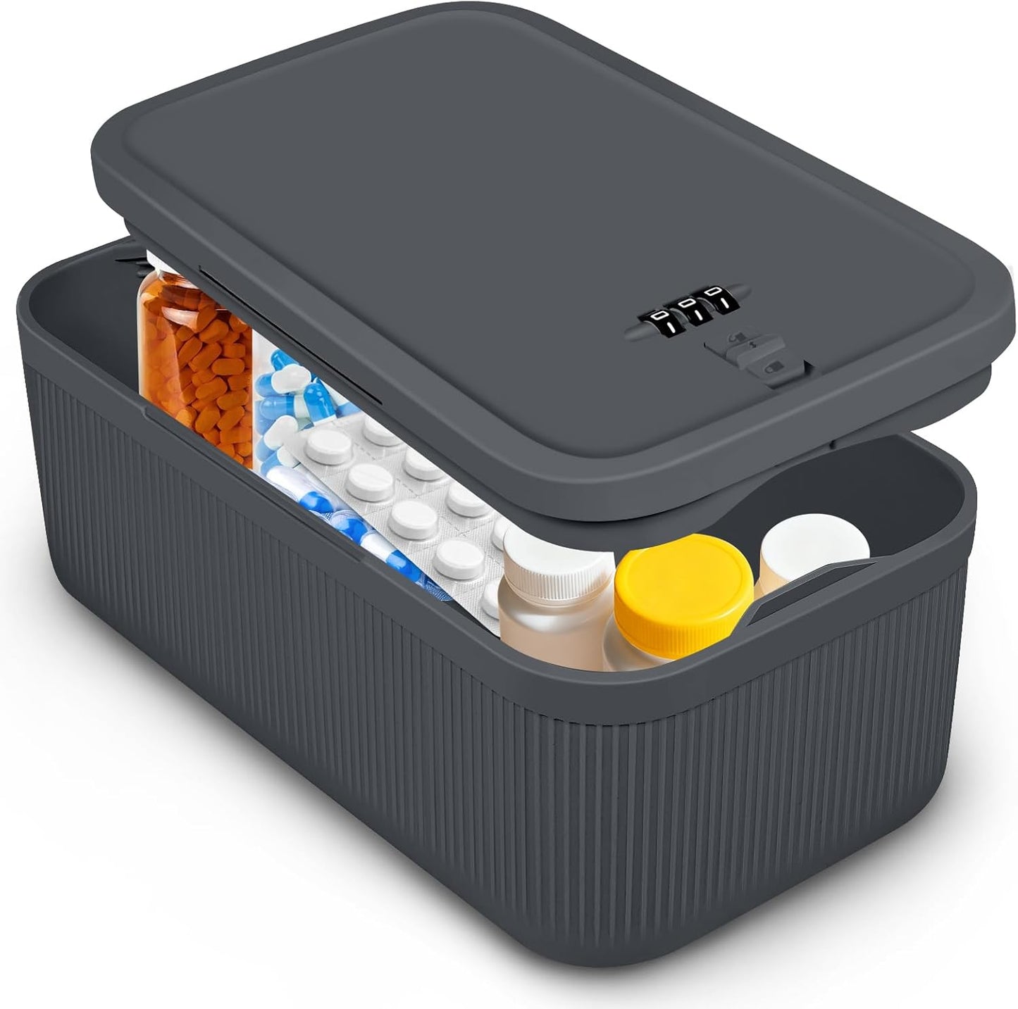 Small Lock Box, Lockable Storage Box with Combination Code for Medication Safe, Medicine Lock Box for Pills/First Aid Kits/Food/Snack Phone Jail, Locked Container for Home/Fridge/Office/School (Pink)