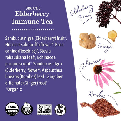 Earth Mama Organic Elderberry Immune Support Tea with Echinacea | Safe For Pregnancy, Breastfeeding, Postpartum, Kids and Family Essentials, Decaf Tea with Ginger & Rooibos, 16-Count (3-Pack)