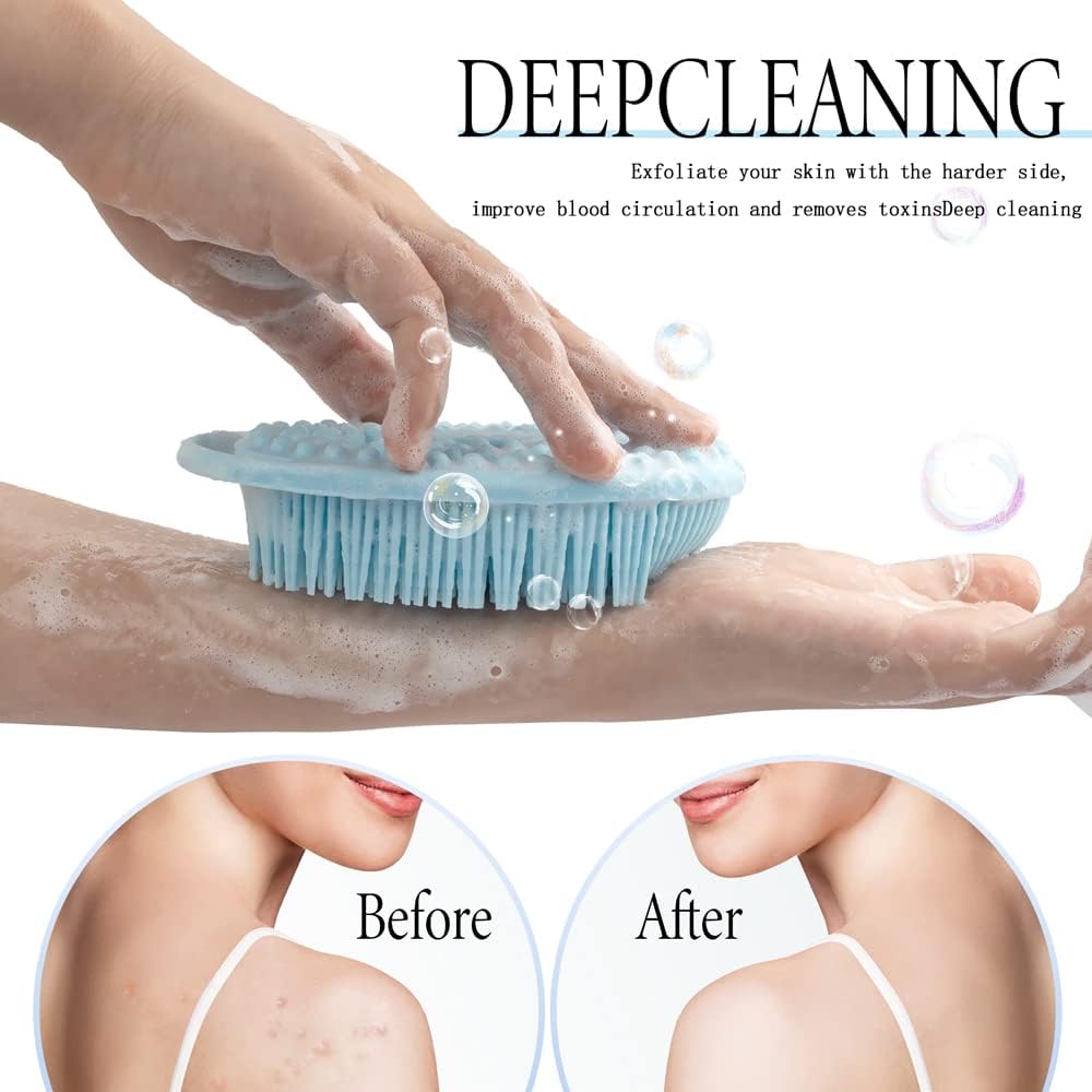 PQRUU 6 Pack Silicone Body Scrubber, Exfoliating Soft Loofah Bath Body Scrubbers for Use in Shower, Exfoliating Body Scrubber Fit for All Kinds of Skin, Rapid Foaming,Black,Blue,Pink,Green,Purple,Gray