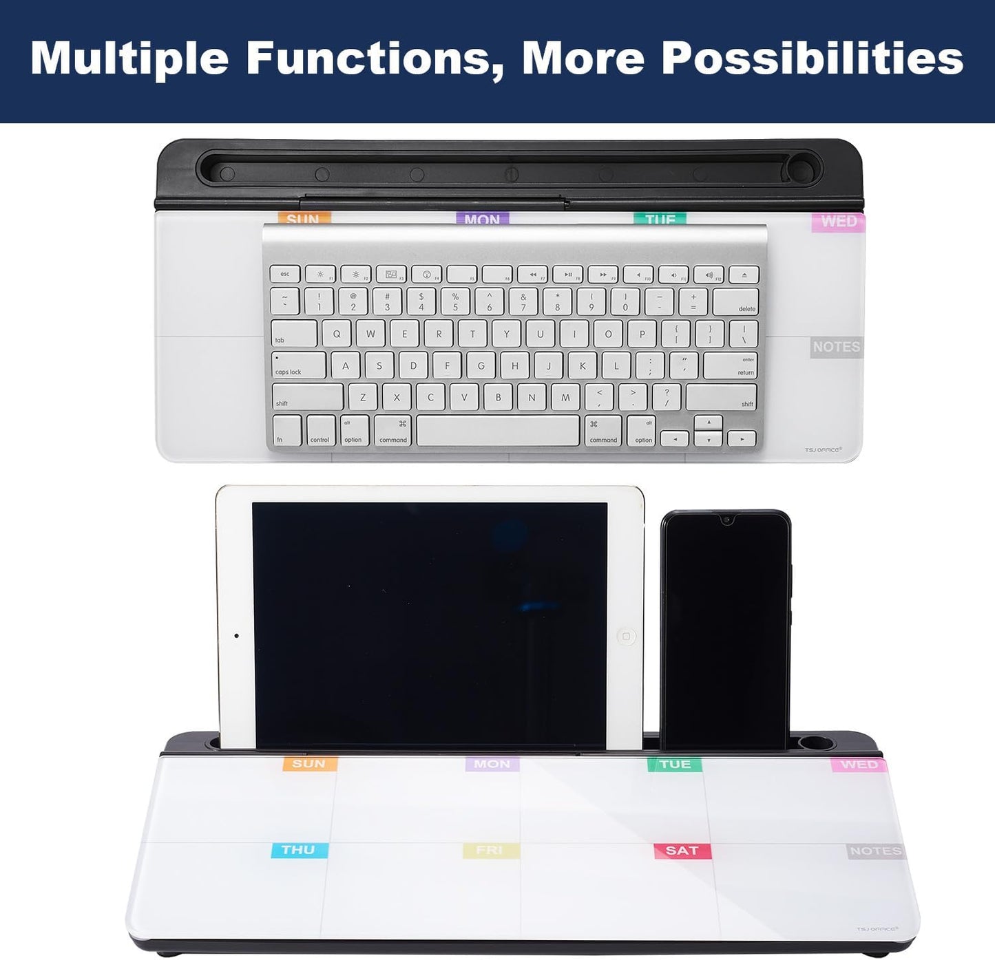 TSJ OFFICE Whiteboard Weekly Dry-Erase-Board - Desktop White Board Calendar Desk Organizers with Accessories Computer Keyboard Stand with Drawer, for Office, Home, School Supplies - White Calendar