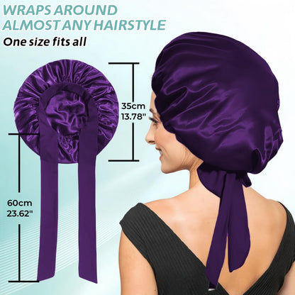 VECIIR Silk Bonnet for Sleeping Women, Ajustable Hair Bonnet for Curly Hairs Satin Bonnet Reduce Friction Prevent Frizz Black，Large
