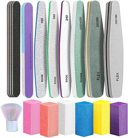 Nail Files and Buffers - TONOKAILS 18Pack Manicure Tools Kit, Nail File Set Double Sided Nail Files for Acrylic Dip Nails, 6Pcs Four Sided 120 Grit Nail Buffer Block Sponge Polished for Home Salon