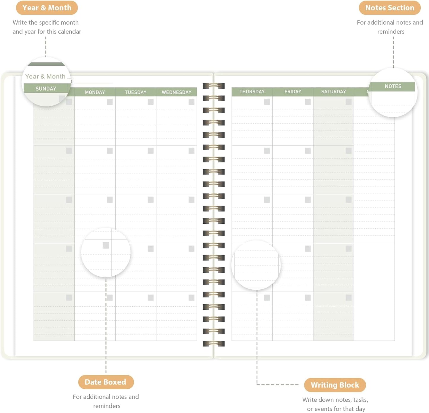 Undated Weekly Planner, Weekly To Do List Notebook, A5 Daily Planner | Office School Supplies, Spiral Binding, Inner Pocket, Goal, Organizer, Habit Tracker
