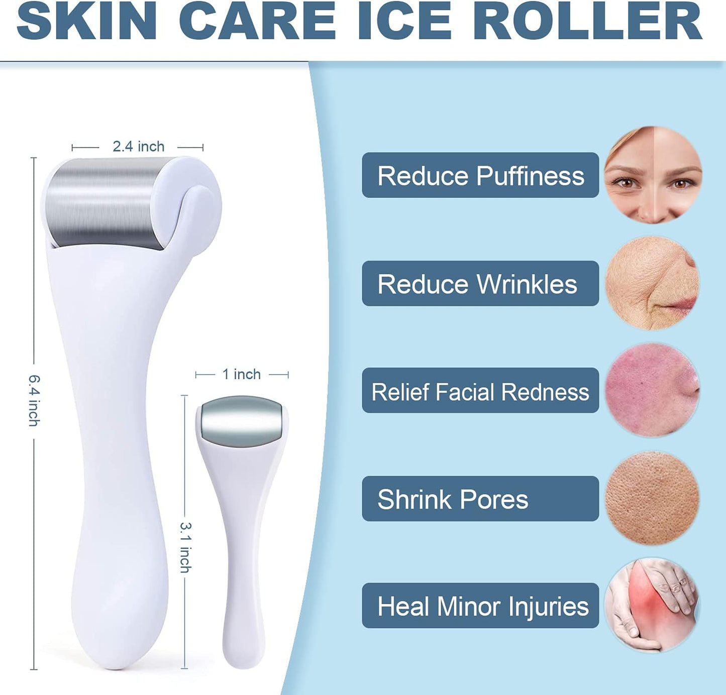 Ice Roller for Face and Eyes - 2PCS Facial Relief Eye Puffiness Massager