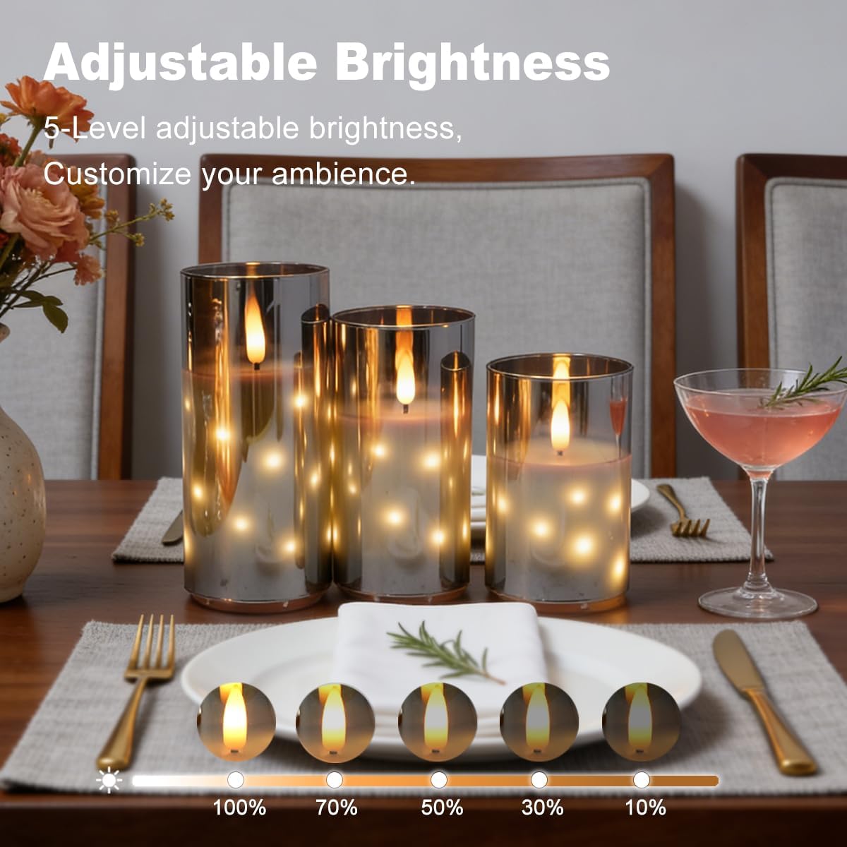 LEDHOLYT Rechargeable Flameless Glass Pillar Candles–Gifts for Women,–Set of 3, Realistic Flickering LED Flame,Remote & Timer, Ideal for Living Room, Bedroom & Halloween Festival Home Party Decor