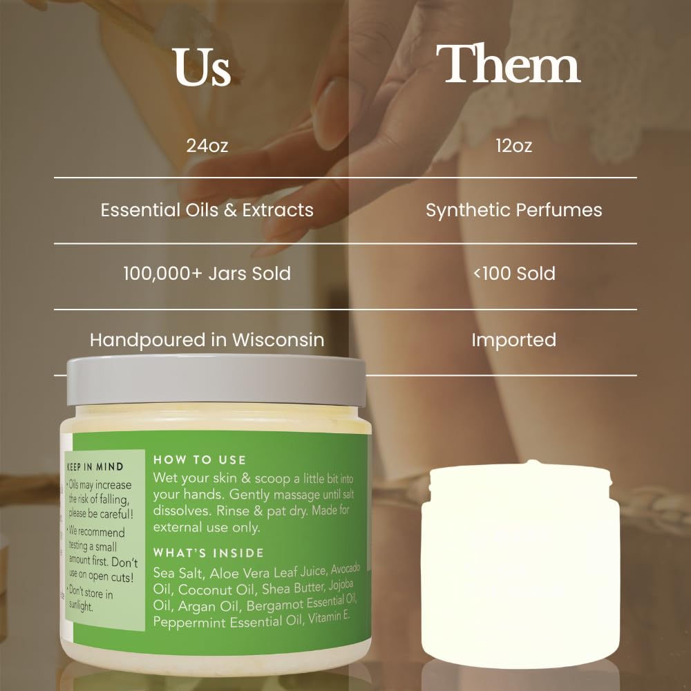 Bare Botanics Coconut Vanilla Body Scrub 24oz | Made in Madison, WI | All Natural Sea Salt Exfoliator w/ Skin Loving Moisturizers | Vegan & Cruelty Free | Gift Ready Packaging w/ a Cute Wooden Spoon