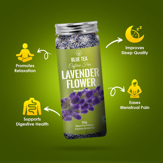 BLUE TEA - Lavender Tea - 1.05 Oz (30+ Cups) Loose | Relaxation & Stress Relief | Calming Tea | Caffeine Free - Herbal Tea - Flower Based - Natural - Non-Bitter | Reusable Pet Jar