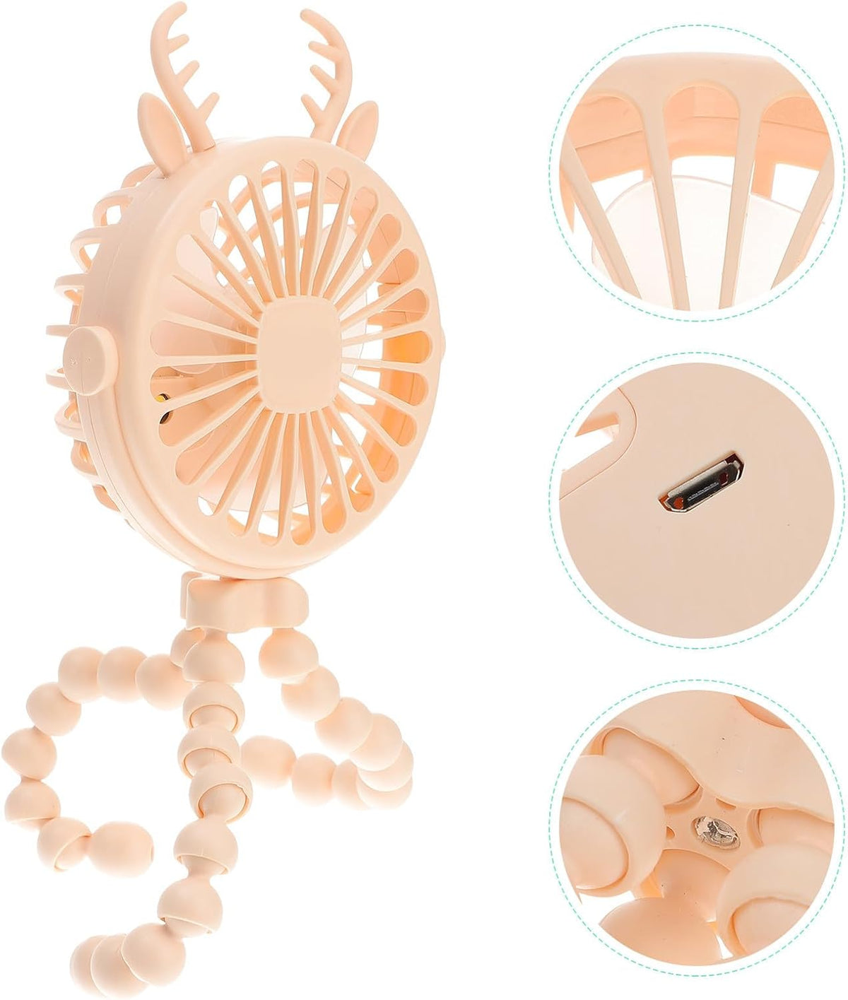 USB Stroller Fan with Flexible Tripod, Adjustable Head and LED Lights