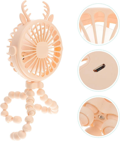 USB Stroller Fan with Flexible Tripod, Adjustable Head and LED Lights