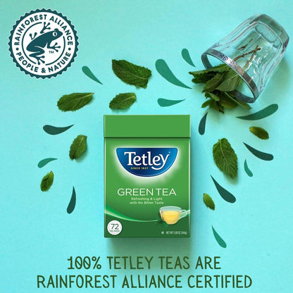 Tetley, Decaffeinated Green Tea, 72 Count (Pack of 6), Hot or Iced, Light, Smooth Green Tea, Decaffeinated