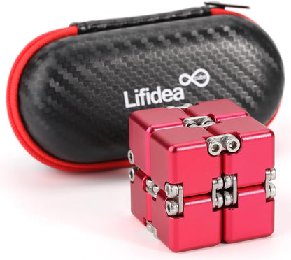 Lifidea Aluminum Alloy Metal Infinity Cube Fidget Cube (6 Colors) Handheld Fidget Toy Desk Toy with Cool Case Infinity Magic Cube Relieve Stress Anxiety ADHD OCD for Kids and Adults (Blue)