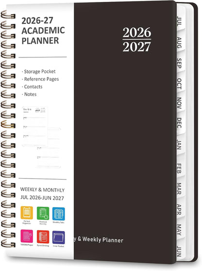 Planner 2026-2027, Weekly and Monthly Calendar Planner, JUL 2026 - JUN 2027 | A5(6.3'' x 8.5''), Hardcover, Agenda Book, Sprial Bound, Inner Pocket, Office and School Use