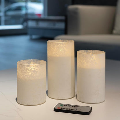 ANGELLOONG Flickering Flameless Candles, Realistic Battery Operated Candles with Remote and Timer, Set of 3 LED Candles for Fall Room Home Wedding Decor Centerpieces Table Party Christmas Decorations