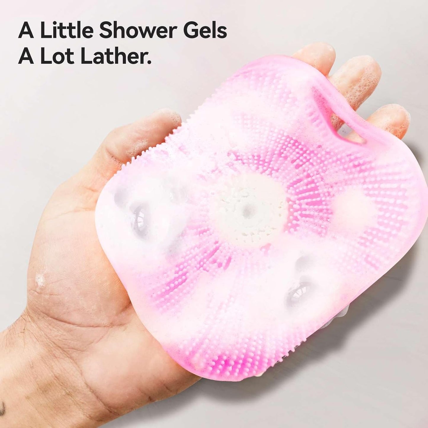 Silicone Body Scrubber for Men Women, Friendly Shower Body Scrubber for Sensitive Skin, Silicone Loofahfor Showering with Richer Foam Bristles and Anti-Slippery Handle, Gray