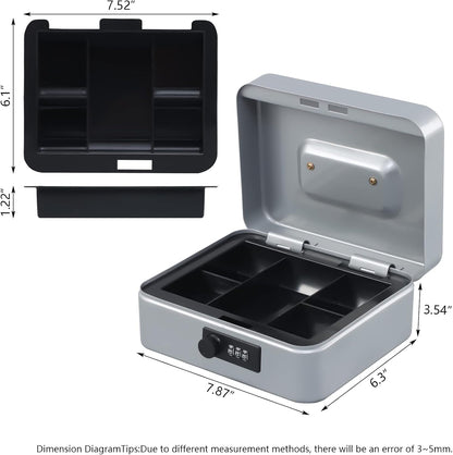 KYODOLED Small Cash Box with Combination Lock & Removable Money Tray, Black