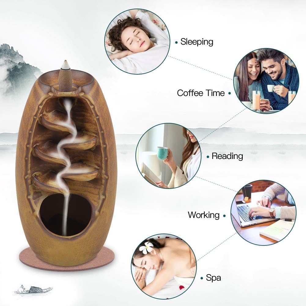 SPACEKEEPER Ceramic Backflow Incense Holder Waterfall Incense Burner, Blue