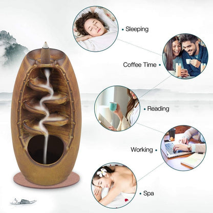 SPACEKEEPER Ceramic Backflow Incense Holder Waterfall Incense Burner, Blue