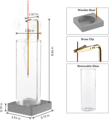 1 Pack Incense Holder for Sticks, Insence-Stick Holder Ash Catcher with Removable Glass [Anti-Ash Flying], Mess-Free Incense Burner Holder, Perfect for Meditation Yoga Relaxation, Home Decor